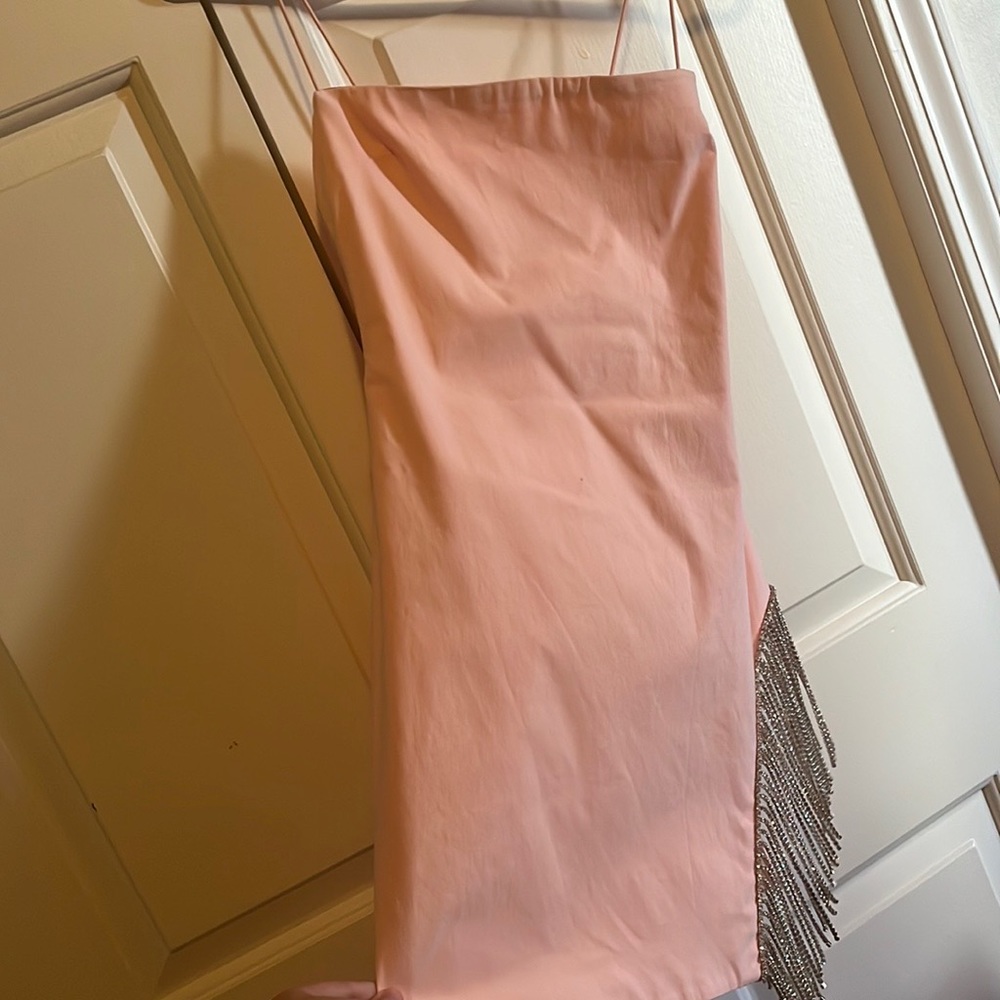 Oh Polly Stargazer Embellished Mini Dress in Dusky Pink.